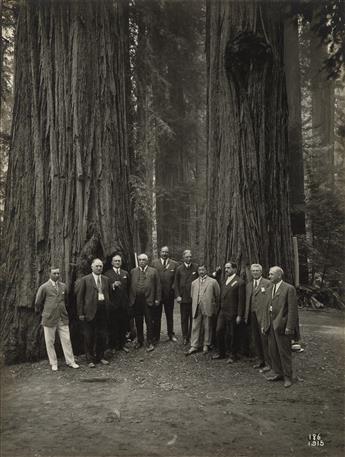 (CALIFORNIA--BOHEMIAN GROVE) Album with 49 photographs, including 19 taken at the exclusive campground-cum-gentlemens club, Bohemian G